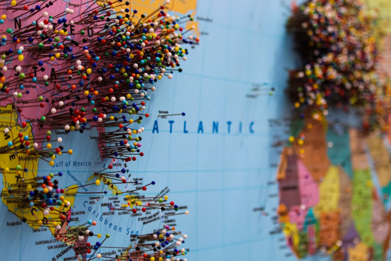 World map with pinned countries